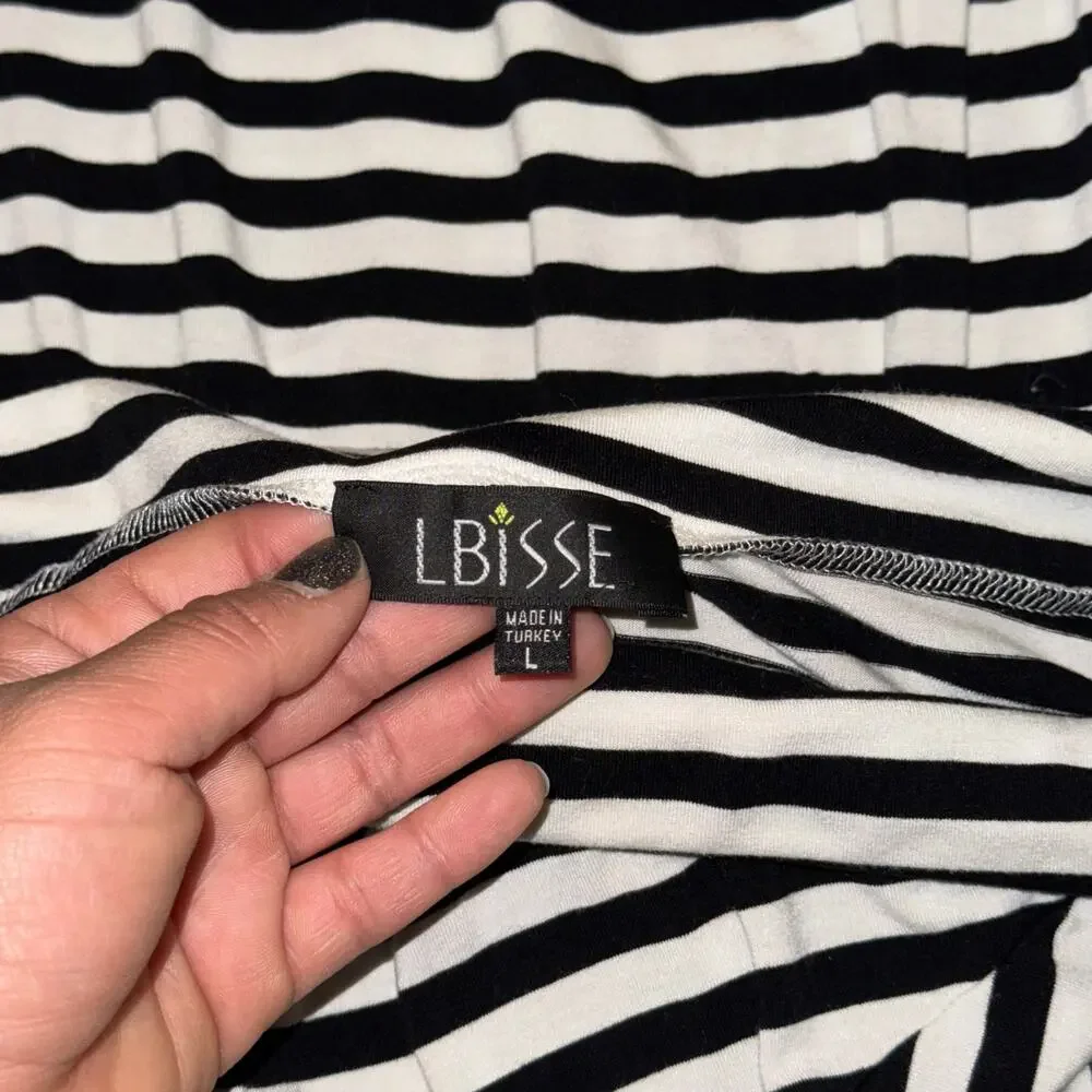 Y2K LBISSE Black White Asymmetric Striped Stretch Maxi Skirt Women's Size‎ Large